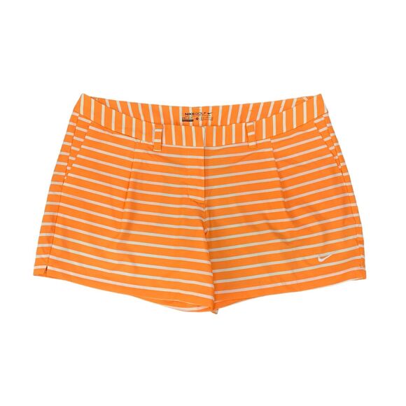 Nike Shorts Womens 14 Orange White Golf Dri Fit Striped Pleated Shorty Pockets - Picture 1 of 13